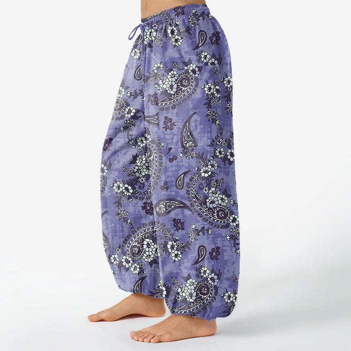 Buddha Stones Spodnie damskie typu harem z bawełny w stylu vintage z motywem paisley i kwiatowym, z elastyczną talią i kieszeniami bocznymi - image 11