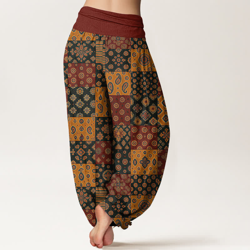 Buddha Stones Bawełniane spodnie damskie typu harem z elastycznym pasem i wzorem paisley w stylu boho - image 2