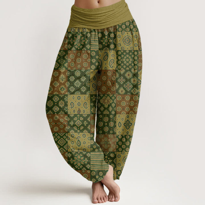 Buddha Stones Bawełniane spodnie damskie typu harem z elastycznym pasem i wzorem paisley w stylu boho - Oliwka - US16, UK/AU20, EU48 (3XL) - image 8