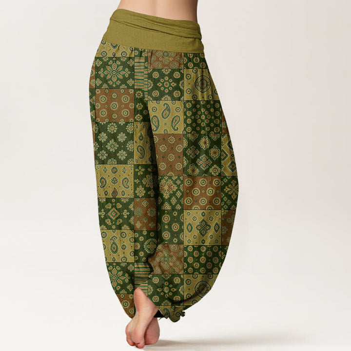 Buddha Stones Bawełniane spodnie damskie typu harem z elastycznym pasem i wzorem paisley w stylu boho - image 10
