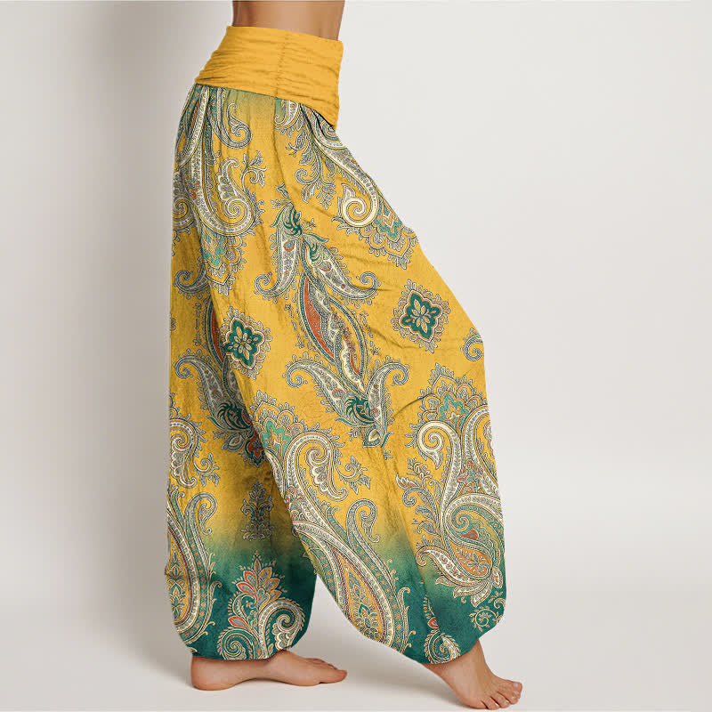 Buddha Stones Spodnie damskie harem z elastycznej talii w stylu vintage z wzorem paisley - image 1