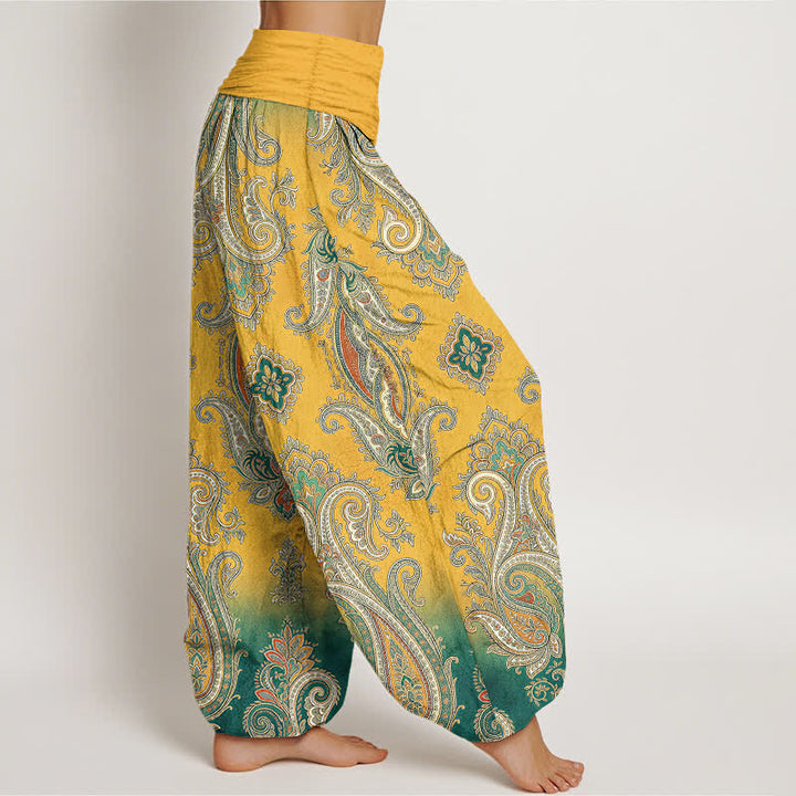 Buddha Stones Spodnie damskie harem z elastycznej talii w stylu vintage z wzorem paisley - image 1