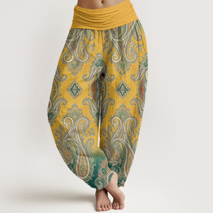 Buddha Stones Spodnie damskie harem z elastycznej talii w stylu vintage z wzorem paisley - Złoto - US16, UK/AU20, EU48 (3XL) - image 0