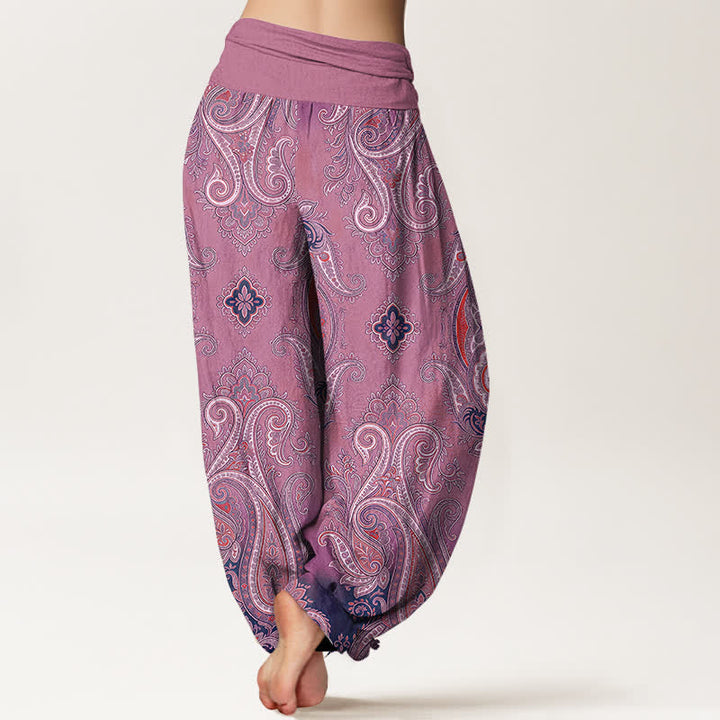 Buddha Stones Spodnie damskie harem z elastycznej talii w stylu vintage z wzorem paisley - image 10