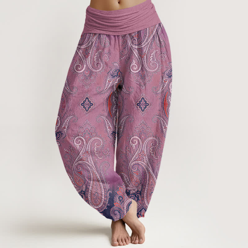 Buddha Stones Spodnie damskie harem z elastycznej talii w stylu vintage z wzorem paisley - Orchidea - US16, UK/AU20, EU48 (3XL) - image 8