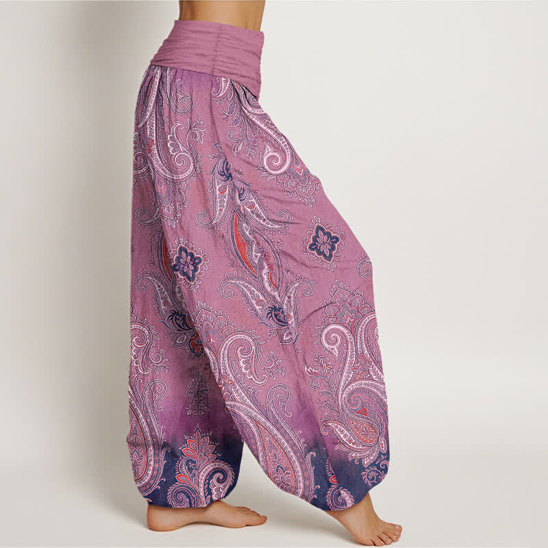 Buddha Stones Spodnie damskie harem z elastycznej talii w stylu vintage z wzorem paisley - image 9