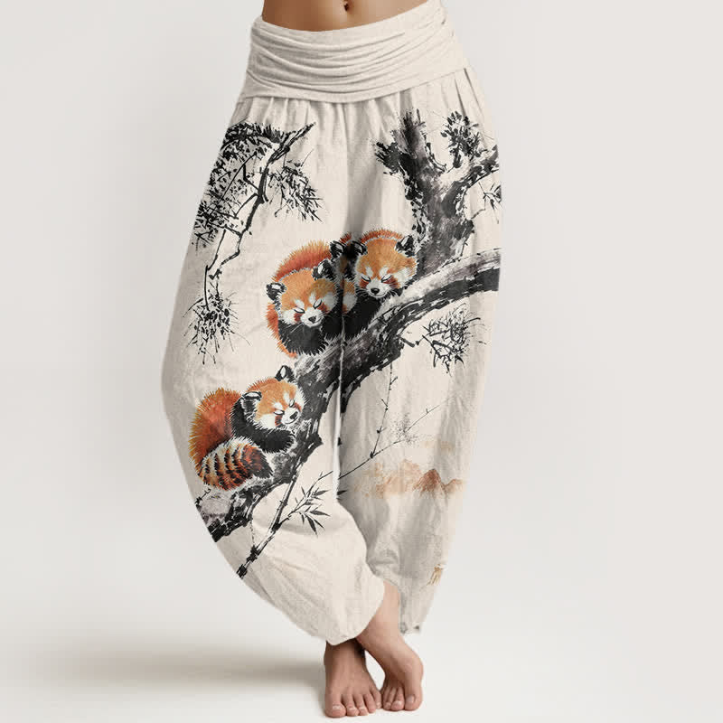 Buddha Stones Spodnie damskie typu harem z elastyczną talią i wzorem w kolorze czerwonym z nadrukiem bawełny i bambusa - Bielizna - US16, UK/AU20, EU48 (3XL) - image 0