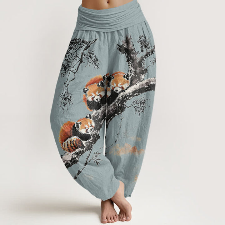 Buddha Stones Spodnie damskie typu harem z elastyczną talią i wzorem w kolorze czerwonym z nadrukiem bawełny i bambusa - PowderBlue - US16, UK/AU20, EU48 (3XL) - image 8