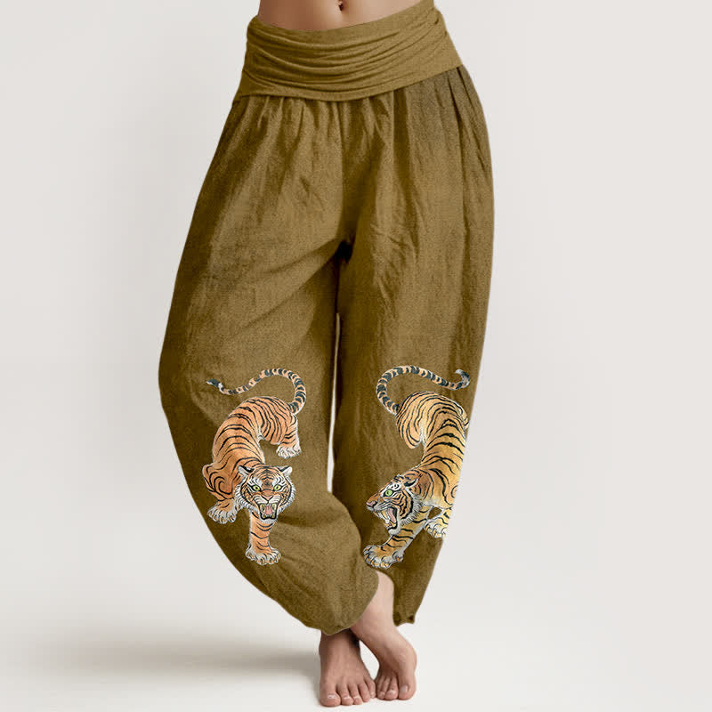 Buddha Stones Spodnie haremowe damskie z bawełny z wzorem Majestic Tiger i elastyczną talią - DarkGoldenrod - US16, UK/AU20, EU48 (3XL) - image 8
