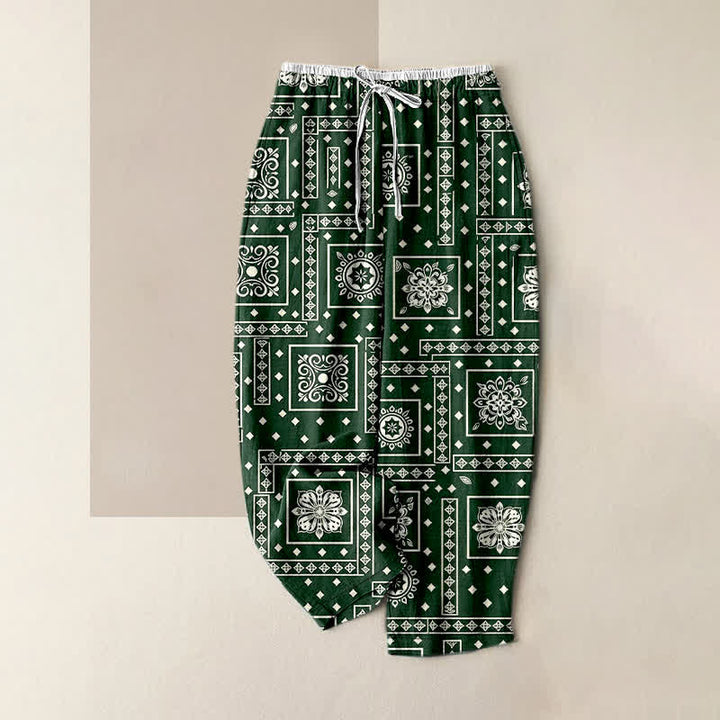 Buddha Stones Spodnie damskie z elastycznej talii z kieszeniami, z czystej bawełny, w stylu vintage, z bandaną i wzorem patchworkowym - ForestGreen - US16, UK/AU20, EU48 (3XL) - image 5