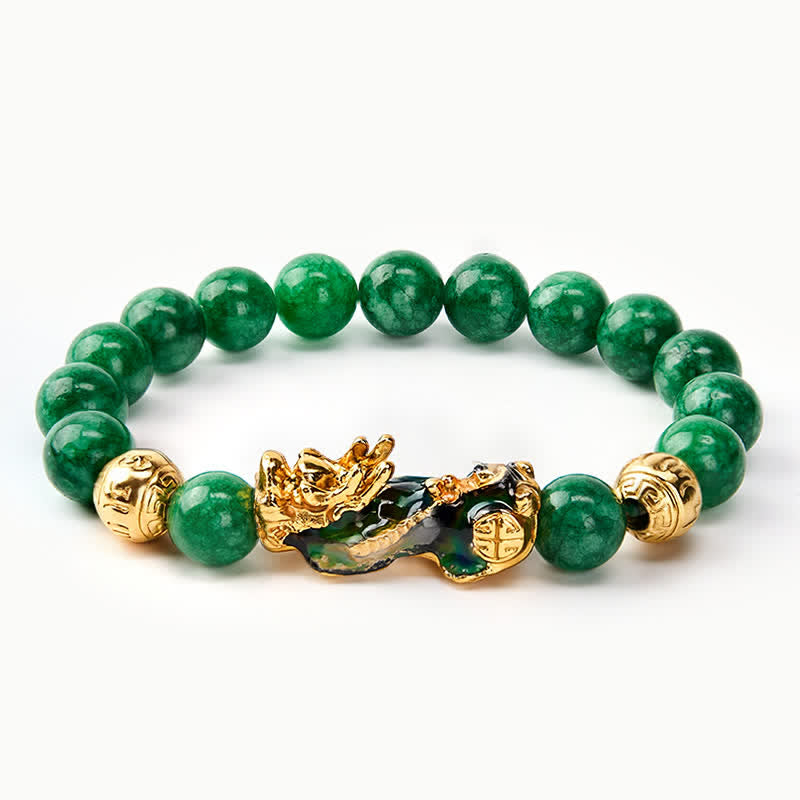 Buddha Stones Bransoletka lecznicza PiXiu z koralikami z naturalnego cyjanowego jadeitu, zmieniająca kolor - Cyan Jade (Spokój ♥ Harmonia) - image 0