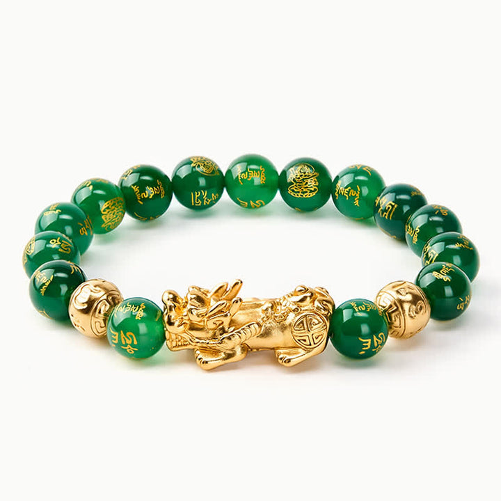 Buddha Stones Bransoletka z naturalnego zielonego agatu Om Mani Padme Hum PiXiu Harmony - Agat Zielony (Równowaga ♥Wzrost) - image 0