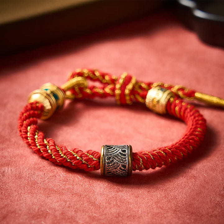 Buddha Stones Ręcznie tkana, pleciona bransoletka Om Mani Padme Hum z pięcioma elementami, mądrość wuxing w stylu tybetańskim - image 12