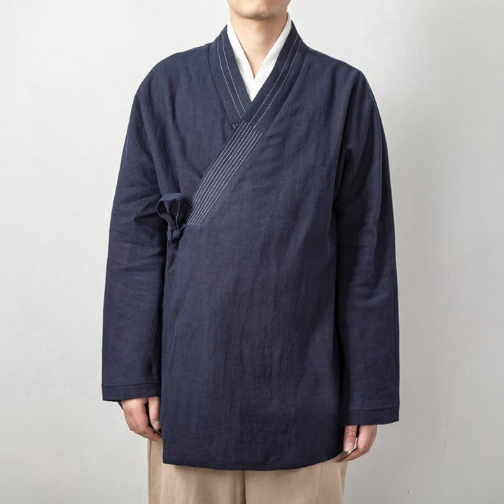 Buddha Stones Męskie kimona w stylu jesiennym z ramią i ściągaczem w stylu vintage - Marynarka wojenna - US/UK/AU44， EU54 (4XL) - image 1