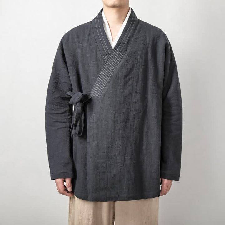 Buddha Stones Męskie kimona w stylu jesiennym z ramią i ściągaczem w stylu vintage - LightSlateGray - US/UK/AU44， EU54 (4XL) - image 0