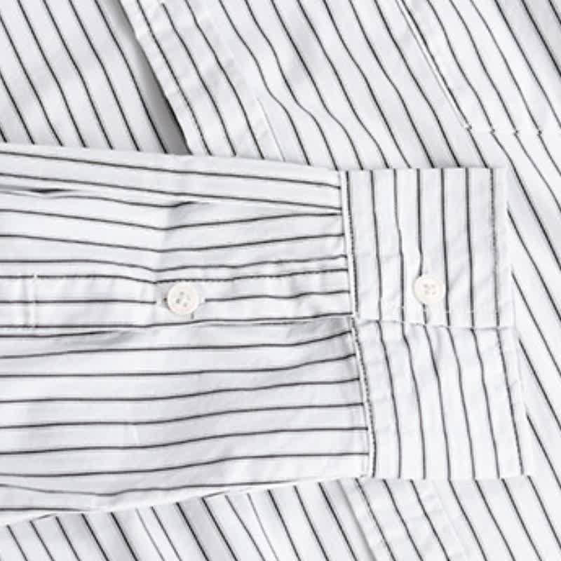 Buddha Stones Koszule męskie z długim rękawem i kieszeniami, wiosenne i jesienne, zapinane na guziki, w paski, bawełniane - image 11