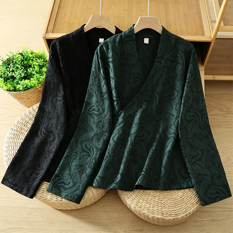 Buddha Stones Jesienne kimono damskie w stylu vintage ze ściągaczem i kwiatowym wzorem - image 14