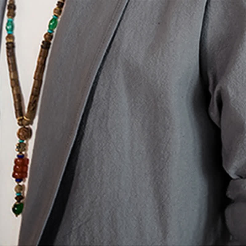 Buddha Stones Wiosna Jesień Swobodny Minimalistyczny Jednolity Męski Kimono - image 13