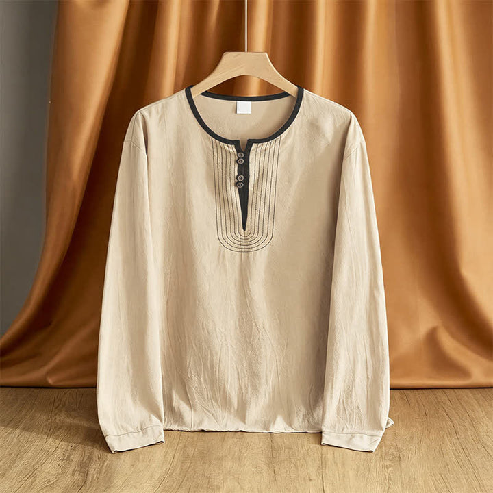 Buddha Stones Koszule męskie z długim rękawem, wiosenno-jesienne, zapinane na guziki, w stylu vintage - Pszenica - US/UK/AU42, EU52 (3XL) - image 0