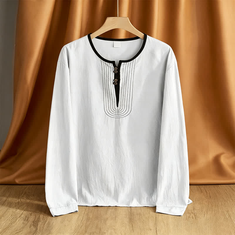 Buddha Stones Koszule męskie z długim rękawem, wiosenno-jesienne, zapinane na guziki, w stylu vintage - Biały - US/UK/AU42, EU52 (3XL) - image 11