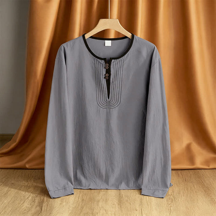 Buddha Stones Koszule męskie z długim rękawem, wiosenno-jesienne, zapinane na guziki, w stylu vintage - LightSlateGray - US/UK/AU42, EU52 (3XL) - image 7