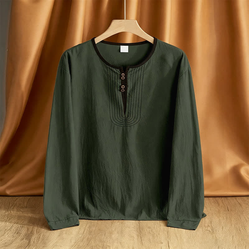 Buddha Stones Koszule męskie z długim rękawem, wiosenno-jesienne, zapinane na guziki, w stylu vintage - DarkOliveGreen - US/UK/AU42, EU52 (3XL) - image 13