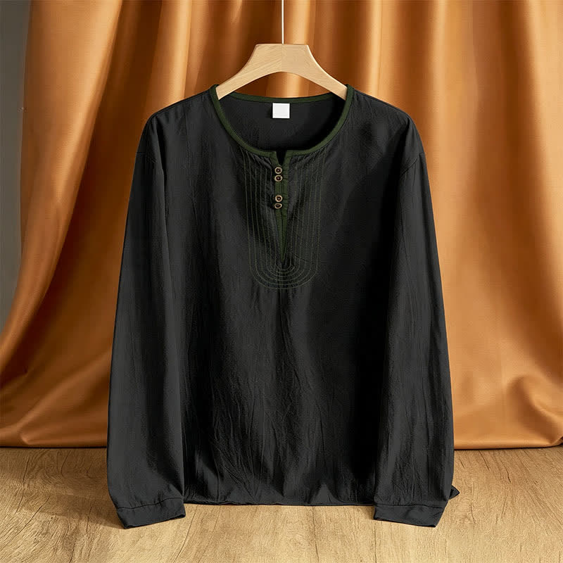 Buddha Stones Koszule męskie z długim rękawem, wiosenno-jesienne, zapinane na guziki, w stylu vintage - Czarny - US/UK/AU42, EU52 (3XL) - image 9