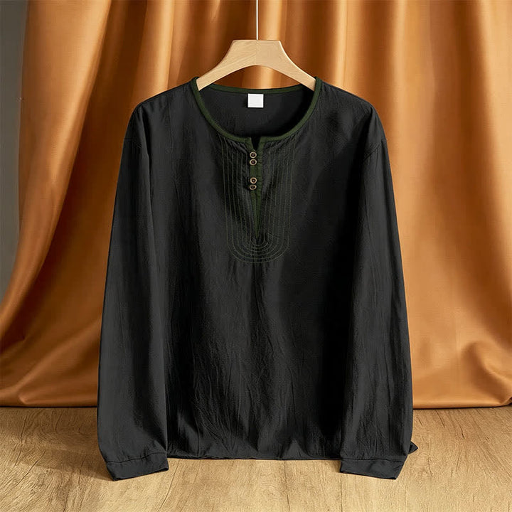 Buddha Stones Koszule męskie z długim rękawem, wiosenno-jesienne, zapinane na guziki, w stylu vintage - Czarny - US/UK/AU42, EU52 (3XL) - image 9