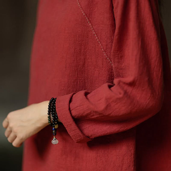 Buddha Stones Koszule damskie z długim rękawem i kieszenią, wiosenno-jesienne, w stylu Tang, z guzikami żabki i solidną ramią - image 15