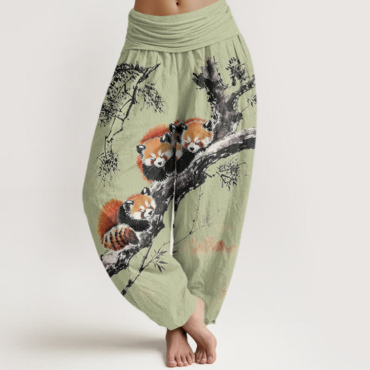Buddha Stones Spodnie damskie typu harem z elastyczną talią i wzorem w kolorze czerwonym z nadrukiem bawełny i bambusa - PaleGreen - US16, UK/AU20, EU48 (3XL) - image 5