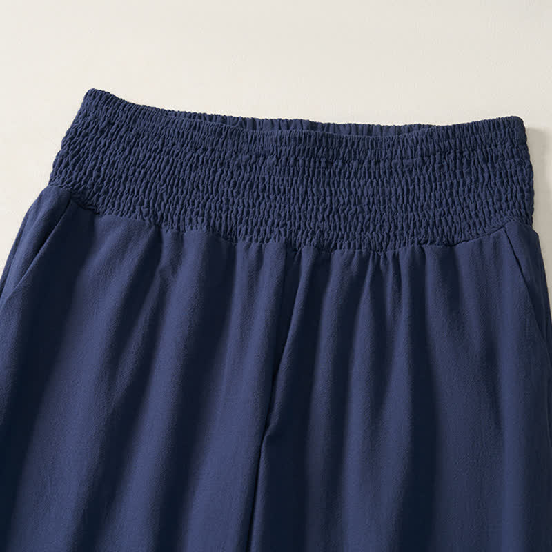 Buddha Stones Spodnie damskie do kostek w stylu boho, wiosenne, letnie, swobodne, z falbankami na dole i kieszeniami - image 3