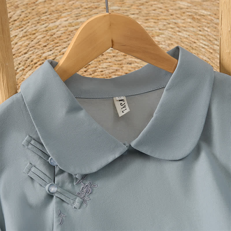Buddha Stones Letnie koszule damskie w stylu vintage z żabą i haftowanym kwiatem, z długim rękawem - image 2