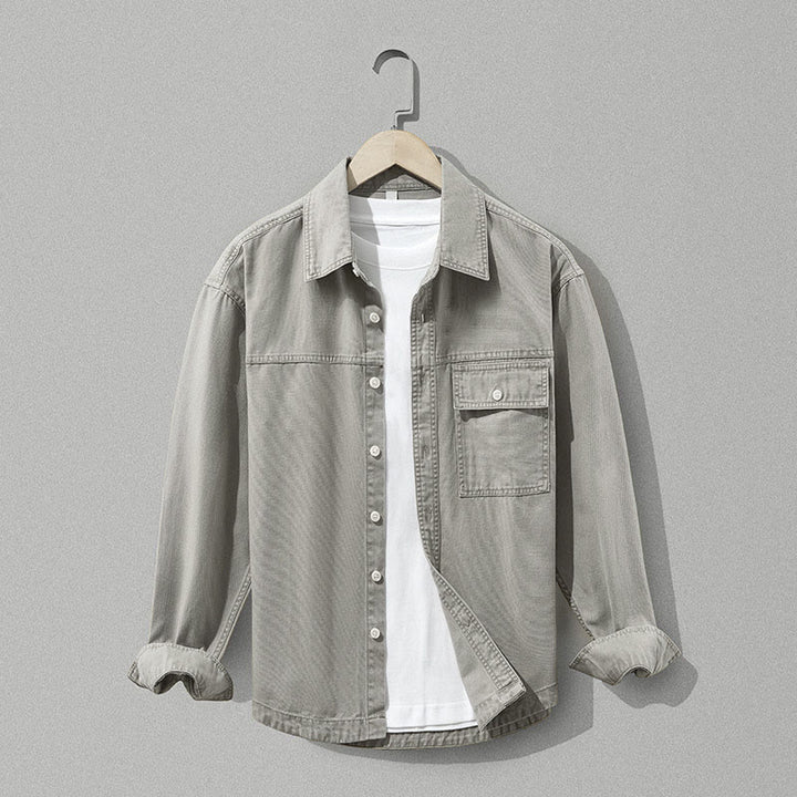 Buddha Stones Koszule męskie z długim rękawem i kieszenią, w stylu casual vintage, z solidnej bawełny, na jesień i zimę - Ciemny Khaki - US/UK/AU42, EU52 (3XL) - image 0