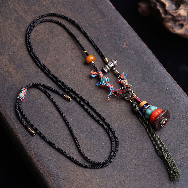 Buddha Stones Naszyjnik z frędzlami LiuLi z motywem kamieni mani w stylu tybetańskim - image 1