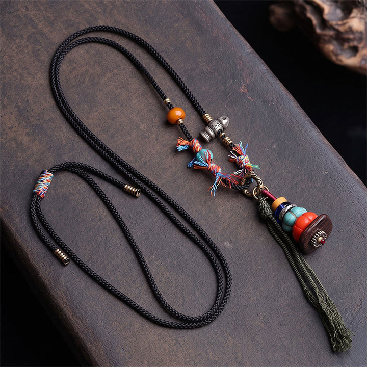 Buddha Stones Naszyjnik z frędzlami LiuLi z motywem kamieni mani w stylu tybetańskim - image 1