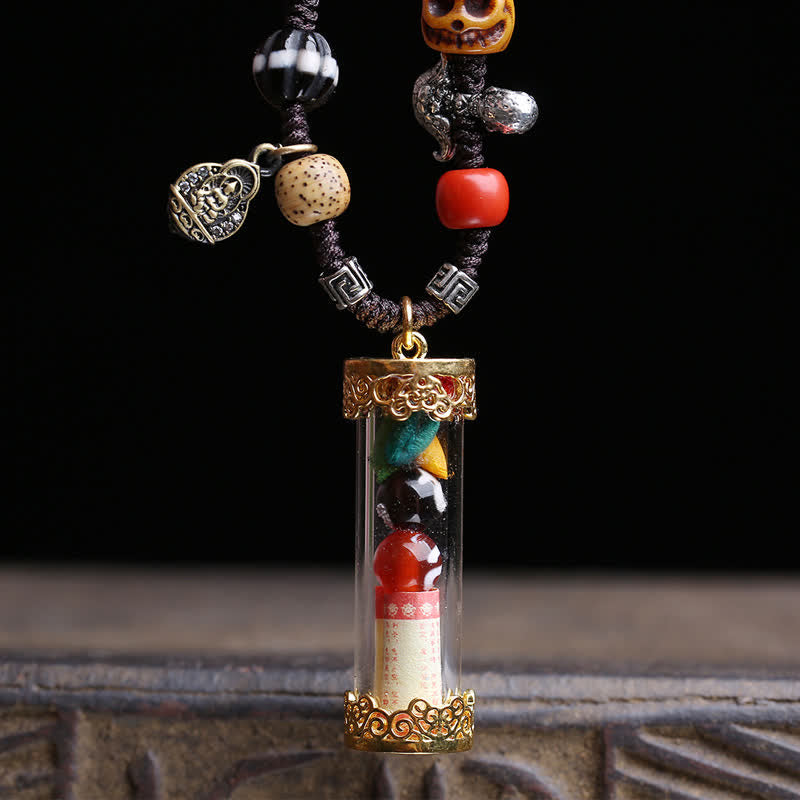 Buddha Stones Tybetański naszyjnik z tubą do modlitwy Ghau z agatu i miedzi, uziemiający - image 1