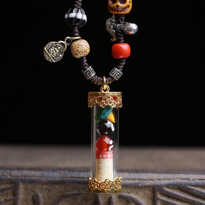 Buddha Stones Tybetański naszyjnik z tubą do modlitwy Ghau z agatu i miedzi, uziemiający - image 1