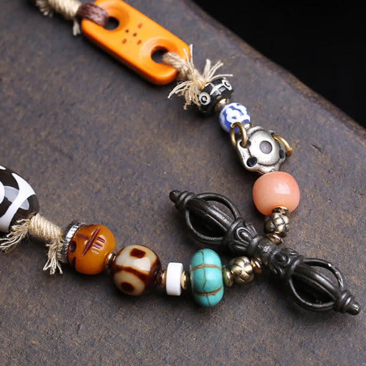 Buddha Stones Tybetański naszyjnik z trzema koralikami Dzi Vajra Luck - image 3