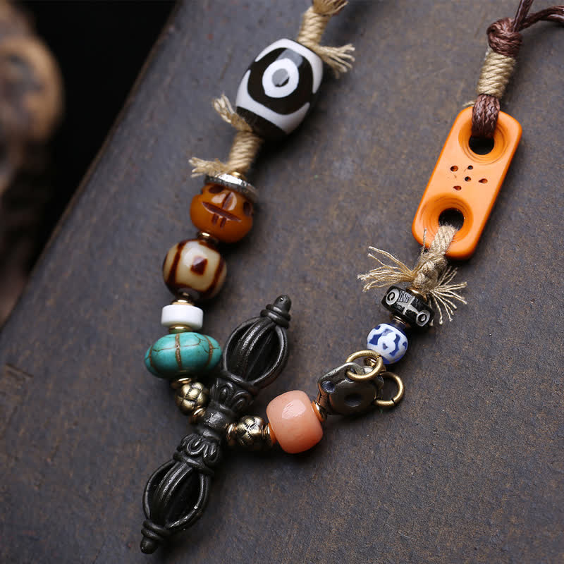 Buddha Stones Tybetański naszyjnik z trzema koralikami Dzi Vajra Luck - image 4