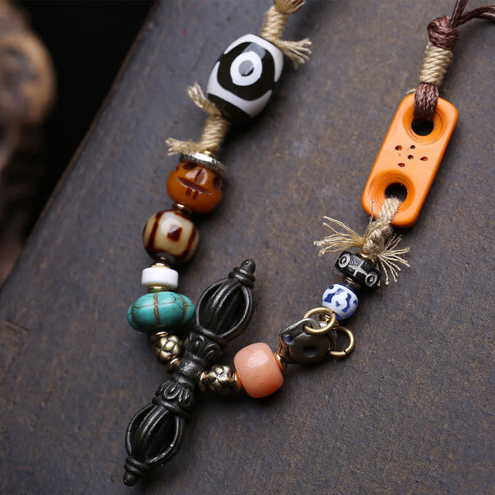 Buddha Stones Tybetański naszyjnik z trzema koralikami Dzi Vajra Luck - image 4