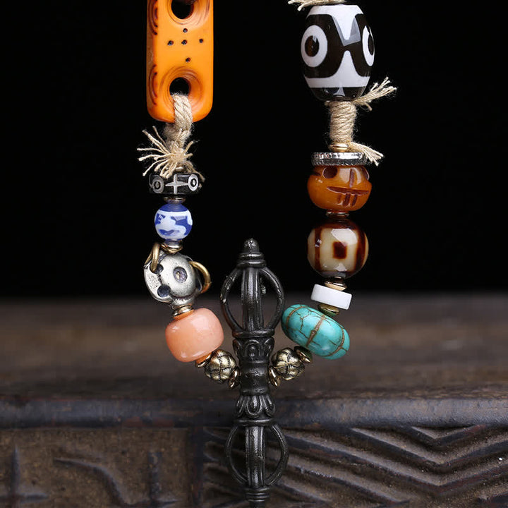 Buddha Stones Tybetański naszyjnik z trzema koralikami Dzi Vajra Luck - image 2