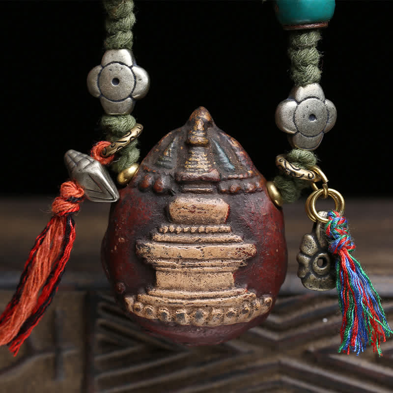 Buddha Stones Tybetański malowany naszyjnik z rzeźbionym frędzlem Tsa-tsa - image 2