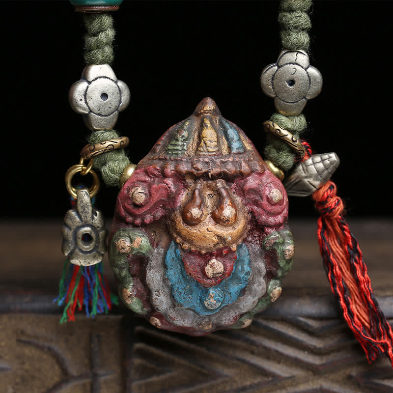 Buddha Stones Tybetański malowany naszyjnik z rzeźbionym frędzlem Tsa-tsa - image 1