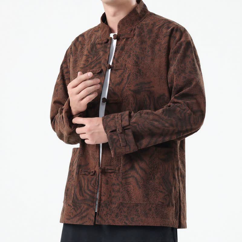 Buddha Stones Jesień Zima Retro Styl Tang Naszywane Kieszenie Męskie Kurtki Sztruksowe Z Kieszeniami - SaddleBrown - US/UK/AU46， EU56 (5XL) - image 0