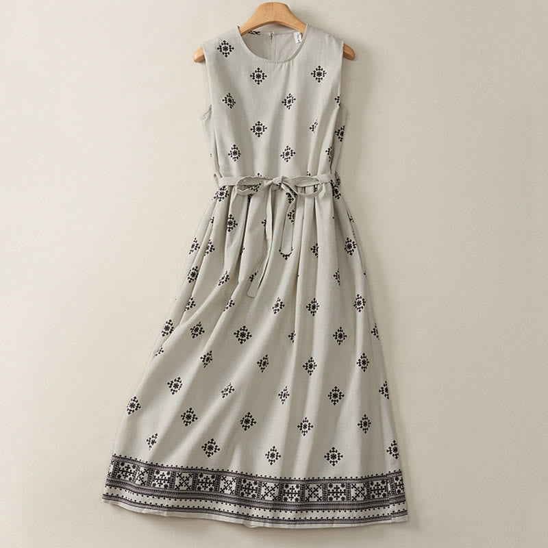 Letnia sukienka damska bez rękawów w stylu boho z geometrycznym nadrukiem i ściągaczem z motywem Buddha Stones - Gainsboro - US12, UK/AU16, EU44 (2XL) - image 0