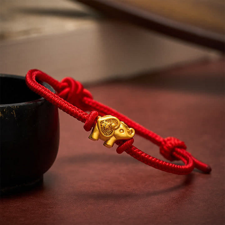 Buddha Stones Bransoletka z miedzianego sznurka Elephant Red String Strength - Czerwony - image 0