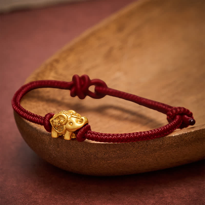 Buddha Stones Bransoletka z miedzianego sznurka Elephant Red String Strength - Ciemnoczerwony - image 10
