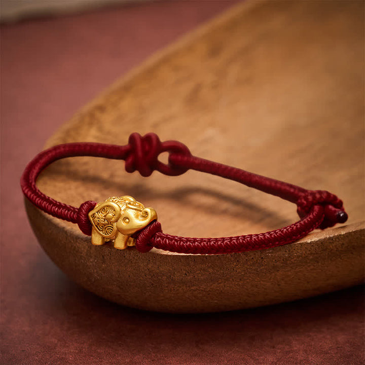 Buddha Stones Bransoletka z miedzianego sznurka Elephant Red String Strength - Ciemnoczerwony - image 10