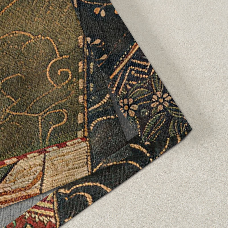 Buddha Stones Bawełniane kimono męskie w stylu vintage z falami i patchworkowym wzorem z otwartym przodem - image 4