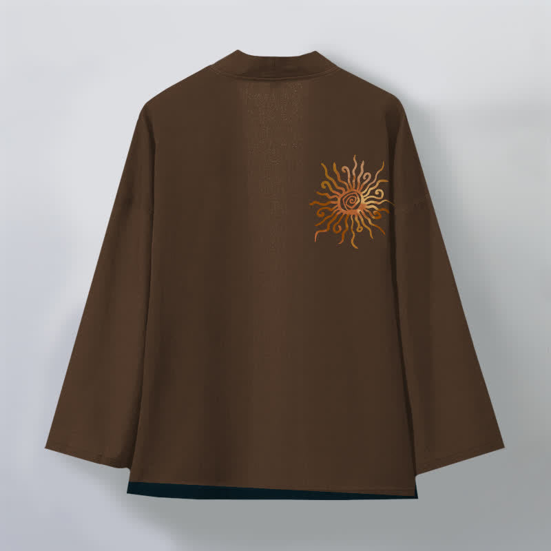 Buddha Stones Bawełniane kimono męskie z odkrytym przodem i złotym wzorem słonecznym - image 8